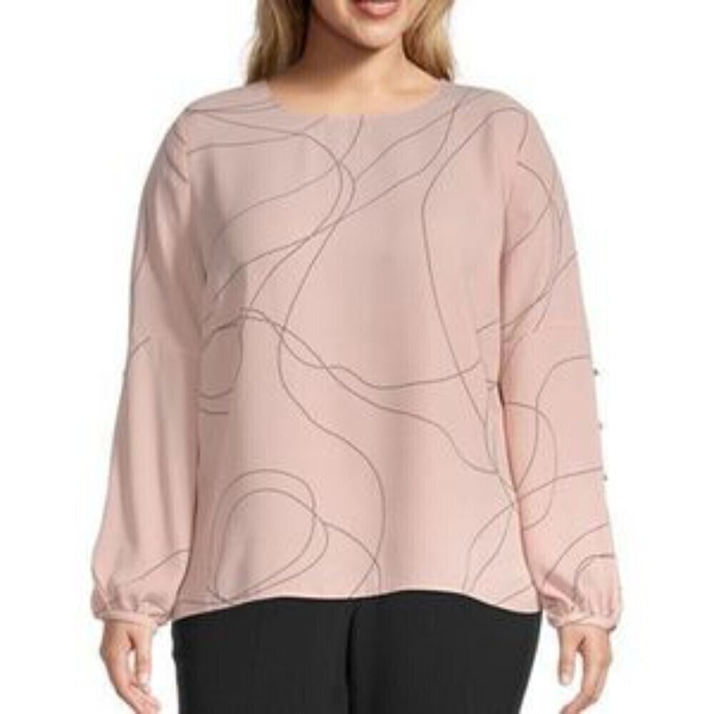 Liz Claiborne Long Sleeved Flowy Blouse Women's Size 1X Top Blush Pink Silky